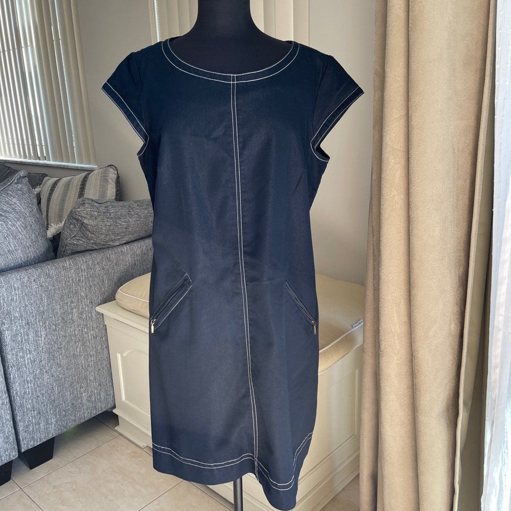 VTG Karin Stevens Dress Blue Retro 2 Front Pockets 16
